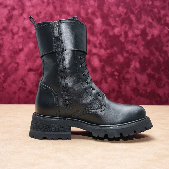La Canadienne Women Cody Lace-up Black Leather Combat Studded Boots sz 5 - Picture 4 of 8